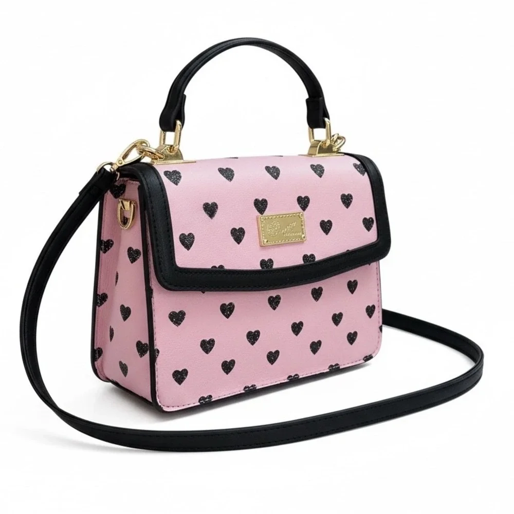 Luv Betsey by Betsey Johnson Crossbody Bag Women Small Pink Black Heart Coquette
